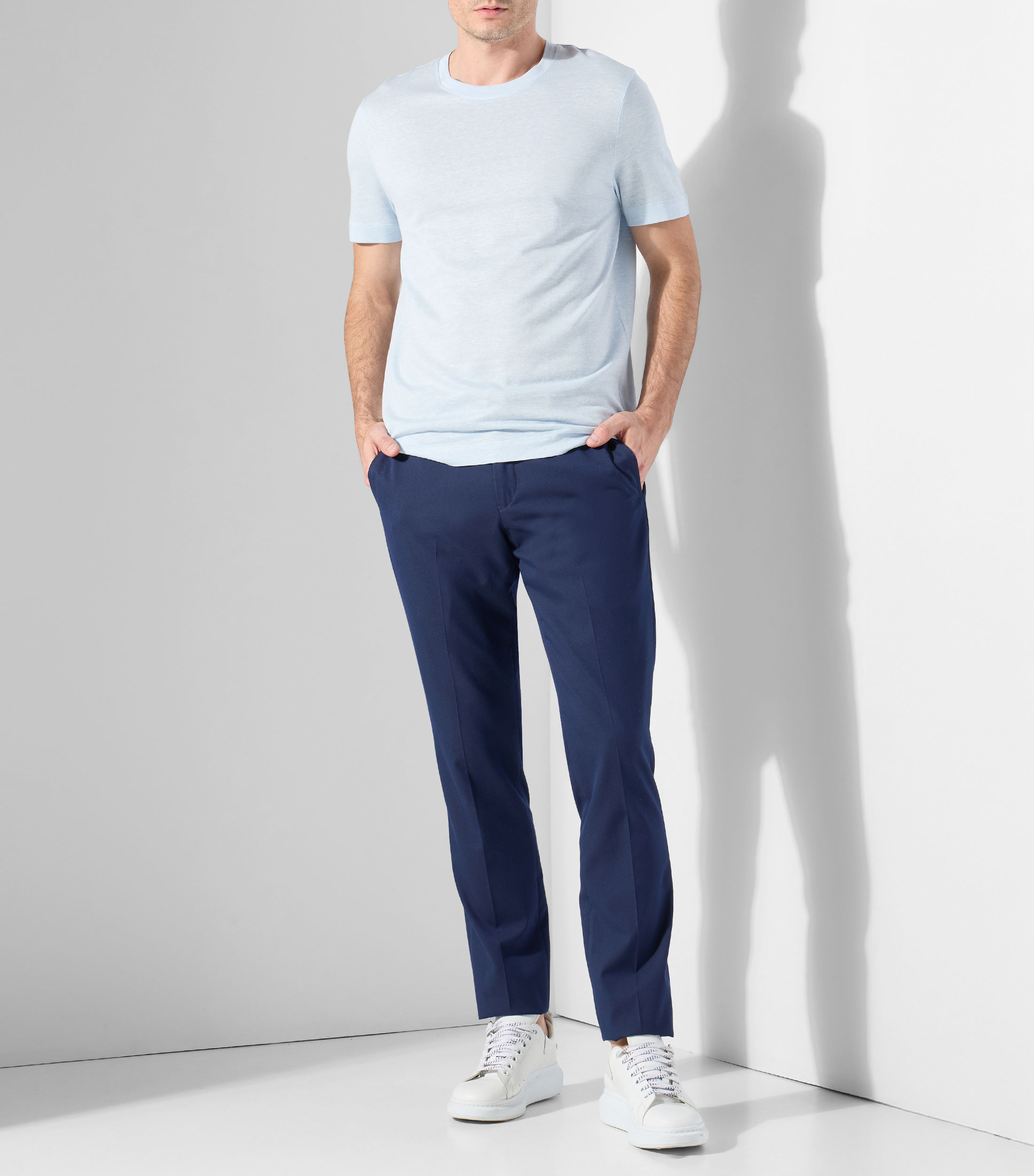 Playera regular fit de algodón y lino Hombre
